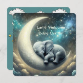 Baby Elephant schläft auf dem Halbmond Einladung (Vorne/Hinten)