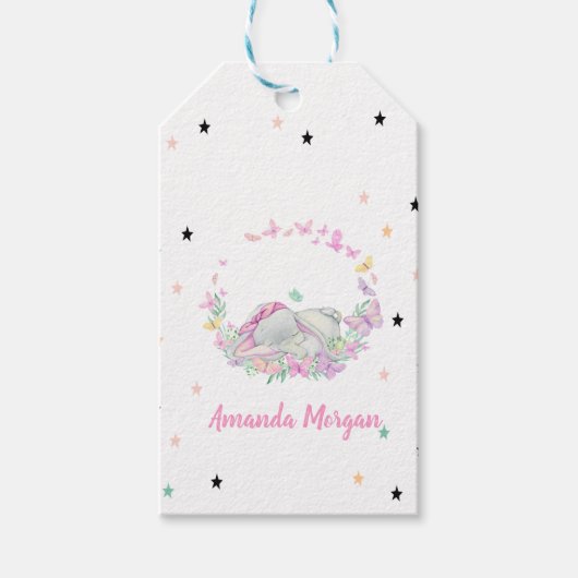 Baby Elephant, Schmetterlinge, Sterne Geschenkanhänger (Vorderseite)