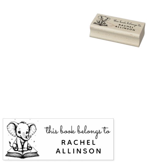 Baby Elephant Scholar Ex Libris Stamp Gummistempel (Stempel)