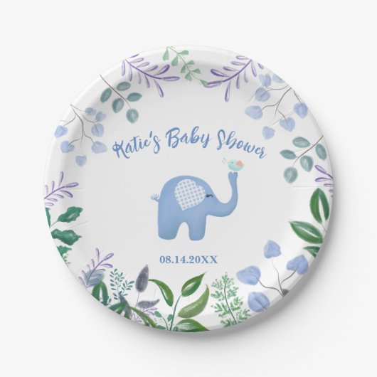 Baby Elephant Song Bird Baby Dusche Pappteller (Vorderseite)