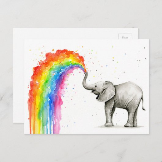 Baby Elephant Spray Rainbow Card Stationery Postkarte (Vorne/Hinten)