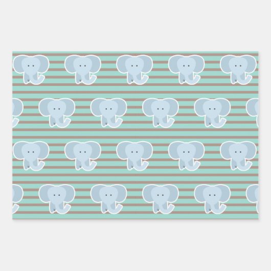 Baby Elephant Stripes Happy Birthday Set of Geschenkpapier Set (Vorderseite 3)