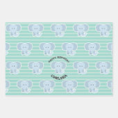 Baby Elephant Stripes Happy Birthday Set of Geschenkpapier Set (Vorderseite)
