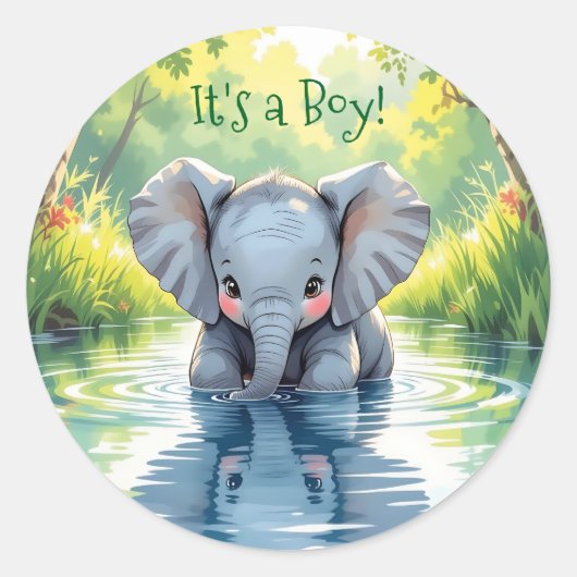 Baby Elephant Themed Baby Shower Runder Aufkleber (Vorderseite)