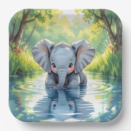 Baby Elephant Themed | Birthday Party Pappteller (Vorderseite)