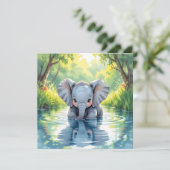 Baby Elephant Themed | First Birthday Party Einladung (Stehend Vorderseite)