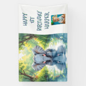 Baby Elephant Themed Personalized Birthday Party Banner (Vertikal)
