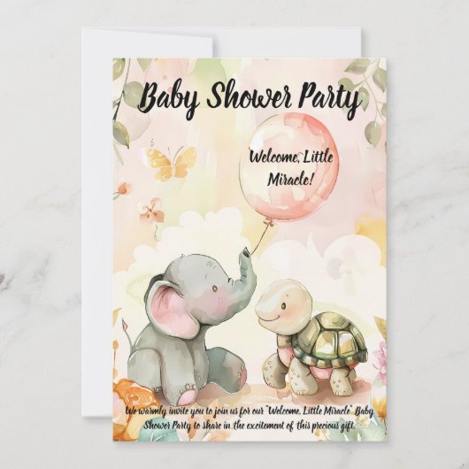 Baby Elephant & Turtle Baby Dusche Einladung (Vorderseite)