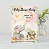Baby Elephant & Turtle Baby Dusche Einladung (Stehend Vorderseite)
