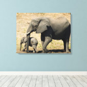 Baby Elephant und Mutter Leinwanddruck (Insitu (Holzboden))