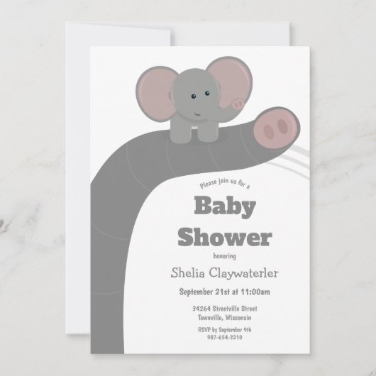 Baby Elephant und Trunk | Einladung der Babydusche (Vorderseite)