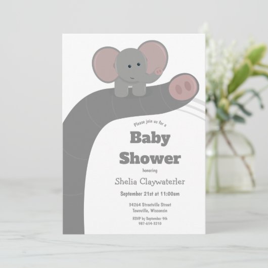 Baby Elephant und Trunk | Einladung der Babydusche (Stehend Vorderseite)