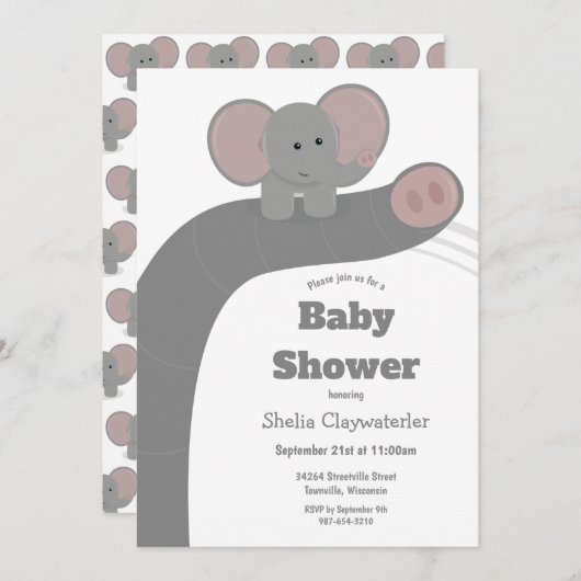 Baby Elephant und Trunk | Einladung der Babydusche (Vorne/Hinten)