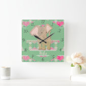 Baby Elephant Wall Clock Quadratische Wanduhr (Zuhause)
