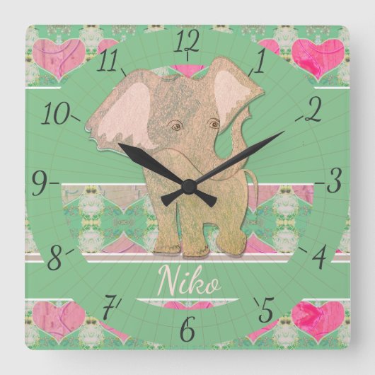 Baby Elephant Wall Clock Quadratische Wanduhr (Vorderseite)