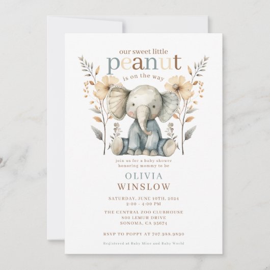 Baby Elephant Watercolor Blue Baby Shower Einladung (Vorderseite)