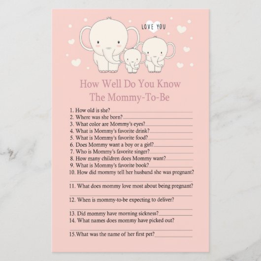 Baby Elephant Wie gut kennen Sie Babyshowergame (Vorderseite)