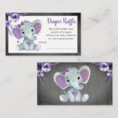 Baby Elephant-Windelpreisverlosung Lila Blütenkart Begleitkarte (Vorne/Hinten)