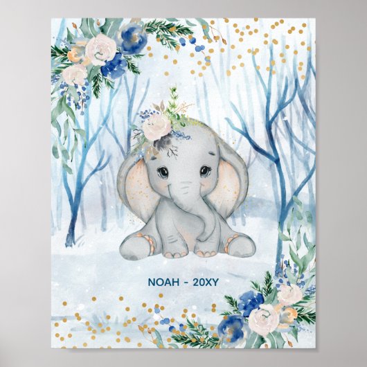Baby Elephant Winter Scene - Kinderzimmer Poster (Vorne)
