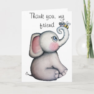Baby Elephant with Bee Thank you Card Dankeskarte