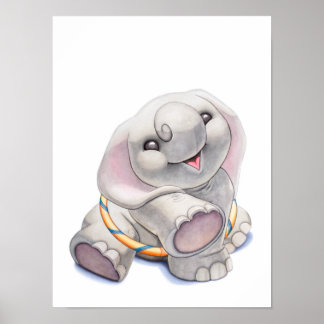 Baby Elephant with Hula-Hoop Nursery Print Poster