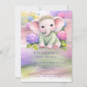 Baby Elephant with Hydrangeas Baby Shower Einladung (Vorderseite)