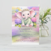 Baby Elephant with Hydrangeas Baby Shower Einladung (Stehend Vorderseite)