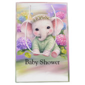 Baby Elephant with Hydrangeas Baby Shower  Mittlere Geschenktüte (Vorderseite)