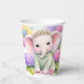 Baby Elephant with Hydrangeas Baby Shower  Pappbecher (Rückseite)