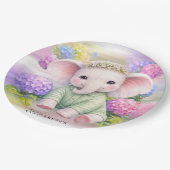 Baby Elephant with Hydrangeas Baby Shower  Pappteller (Schrägansicht)