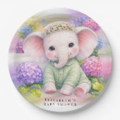Baby Elephant with Hydrangeas Baby Shower  Pappteller (Vorderseite)
