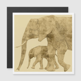 Baby Elephant with it's Mother Magnetkarte