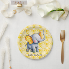 Baby Elephant Yellow Polka Dot Ears Baby Shower Pappteller