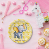 Baby Elephant Yellow Polka Dot Ears Baby Shower Pappteller (Party)