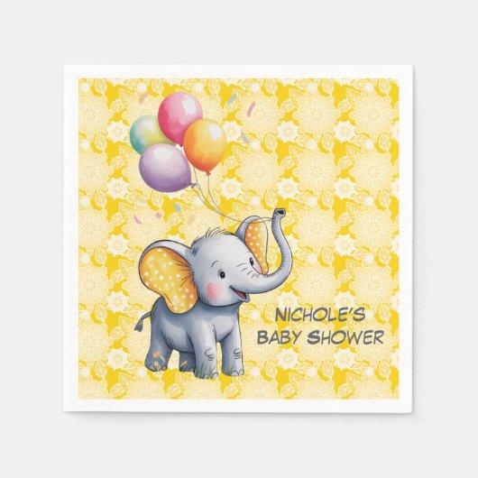 Baby Elephant Yellow Polka Dot Ears Baby Shower Serviette (Vorderseite)