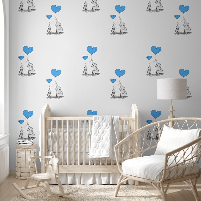 Baby Elephants & Blue Heart Balloons Design Tapete (Kinder)