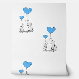 Baby Elephants & Blue Heart Balloons Design Tapete