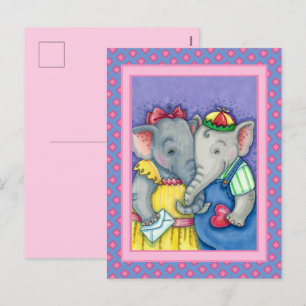 BABY ELEPHANTS ERSTE LIEBE, NIEDLICH PACHYDERM FRE FEIERTAGSPOSTKARTE