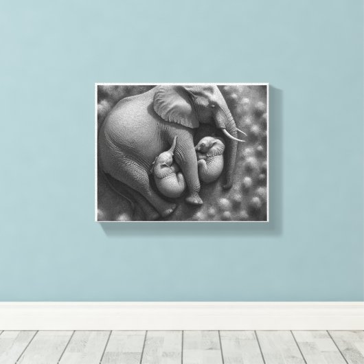 BABY ELEPHANTS MIT MUTTER LEINWANDDRUCK (Insitu (Holzboden))