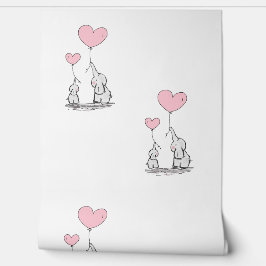 Baby Elephants & Pink Heart Balloons Design Tapete