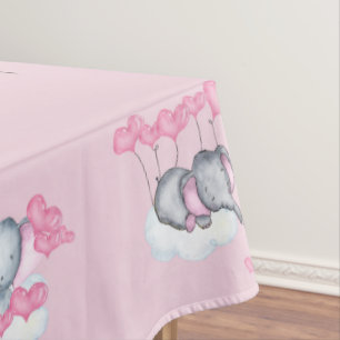 Baby Elephants und rosa Herzballons personalisierb Tischdecke