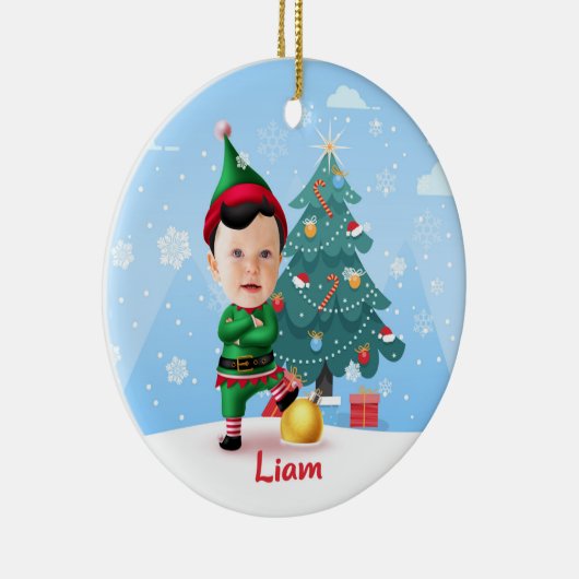 Baby Elf Christmas Ornament, Custom Photo & Name Keramik Ornament (Rechts)
