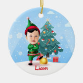 Baby Elf Christmas Ornament, Custom Photo & Name Keramik Ornament (Vorne)