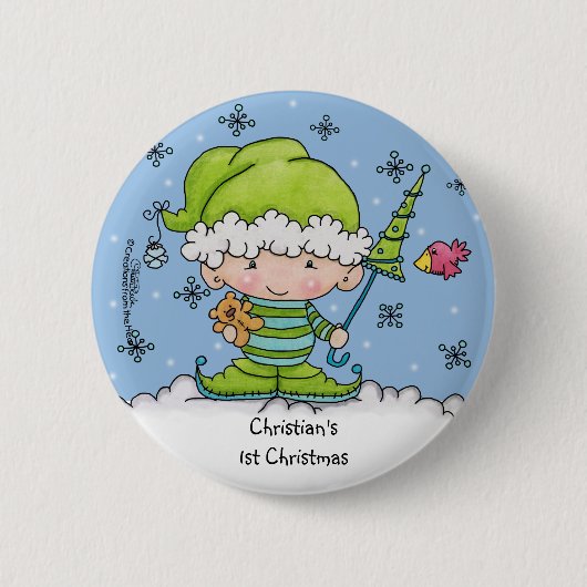 Baby Elf - Personalisiert !st Christmas Button (Vorderseite)