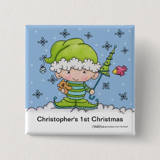 Baby Elf - Personalisiert !st Christmas Button (Vorderseite)