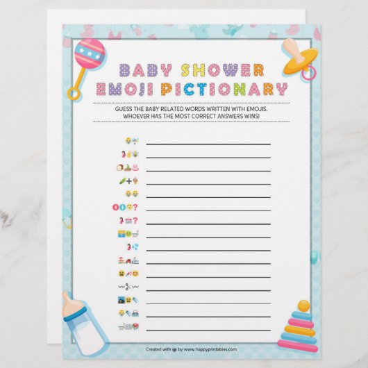 Baby Emoji Pictionary [Baby Basics Blue] Briefbogen (Vorne/Hinten)