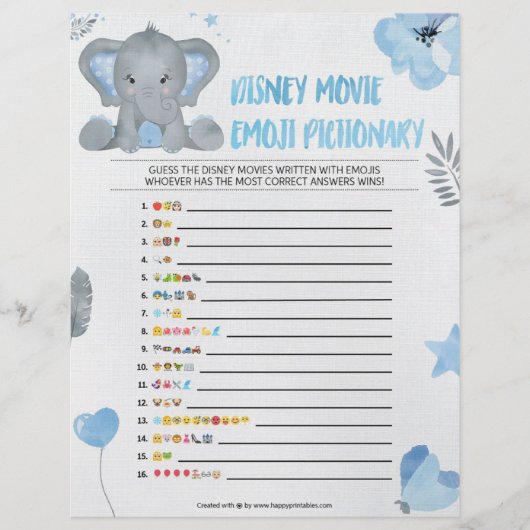 Baby Emoji Pictionary [Baby Elephant [blau] Briefbogen (Vorderseite)