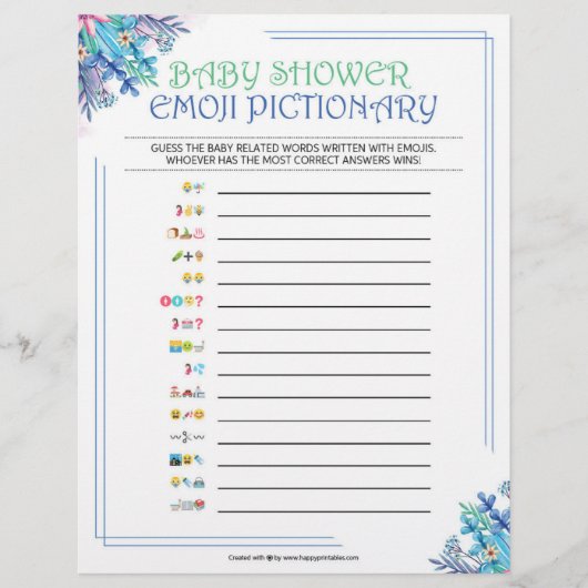 Baby Emoji Pictionary [Blue Floral] Briefbogen (Vorderseite)