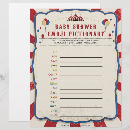 Baby Emoji Pictionary [Circus Theme] Briefbogen (Vorne/Hinten)