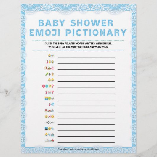 Baby Emoji Pictionary [Luxury Lace [blau] Briefbogen (Vorderseite)